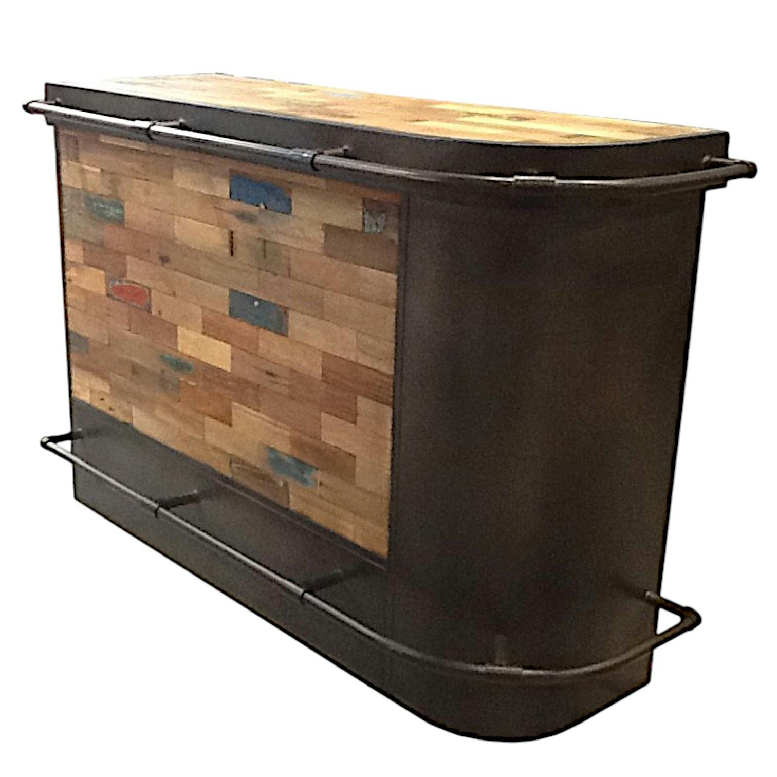 Meuble bar bois recyclé arrondi à droite 164x60 CARAVELLE