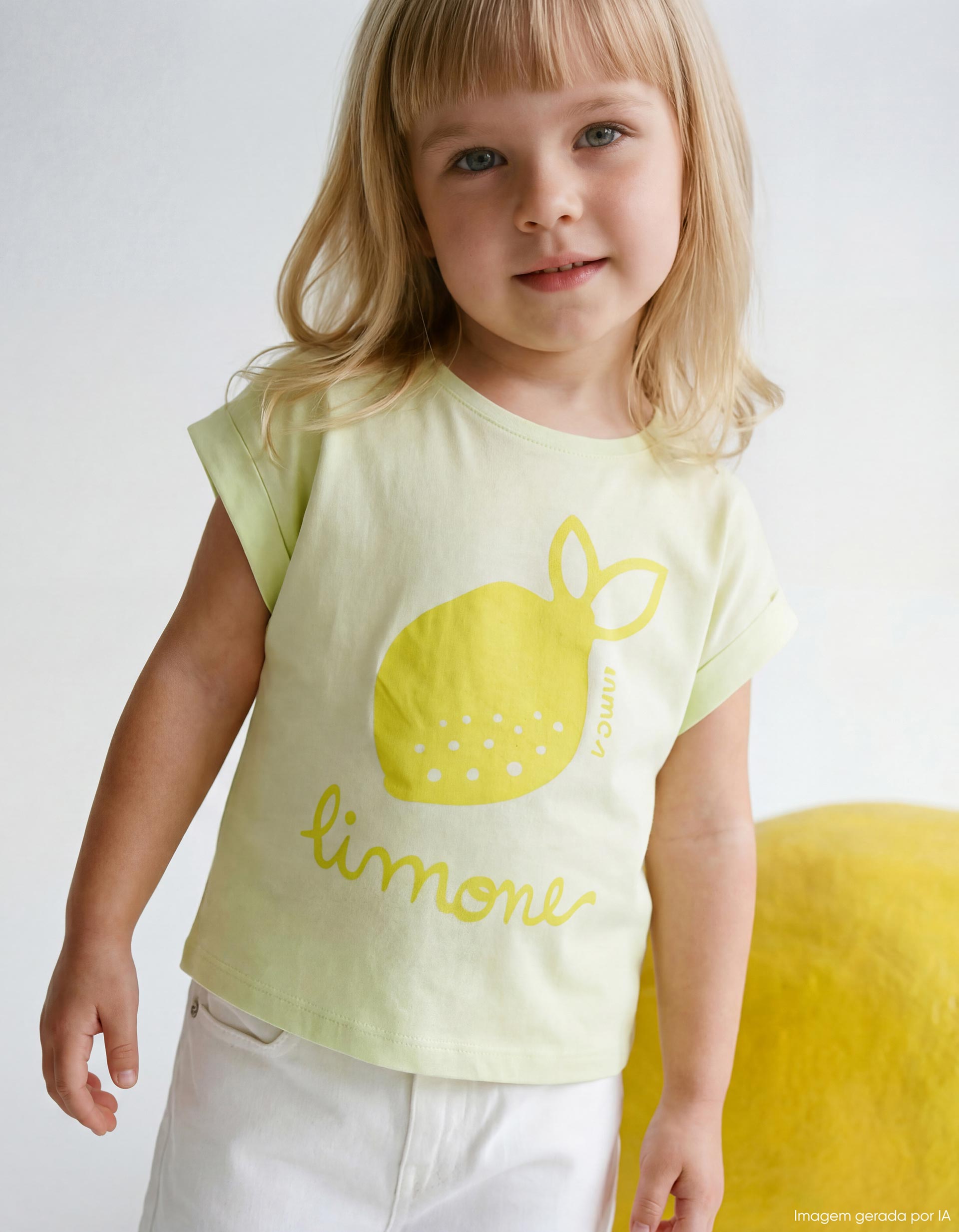 T-shirt Estampada, Menina, Amarelo Claro