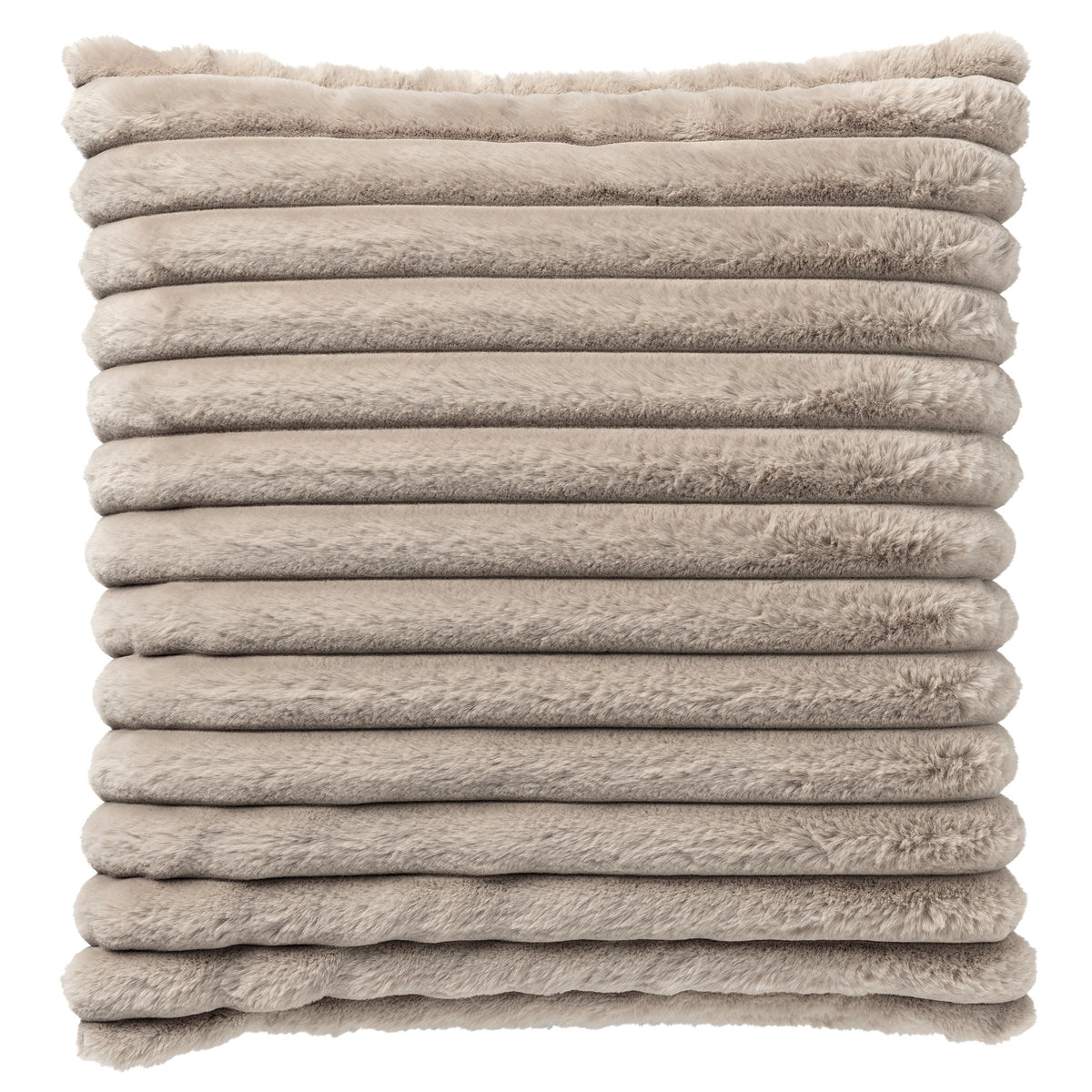 HAZEL - sierkussen 50x50 cm - effen gestreept imitatiebont - Pumice Stone - beige
