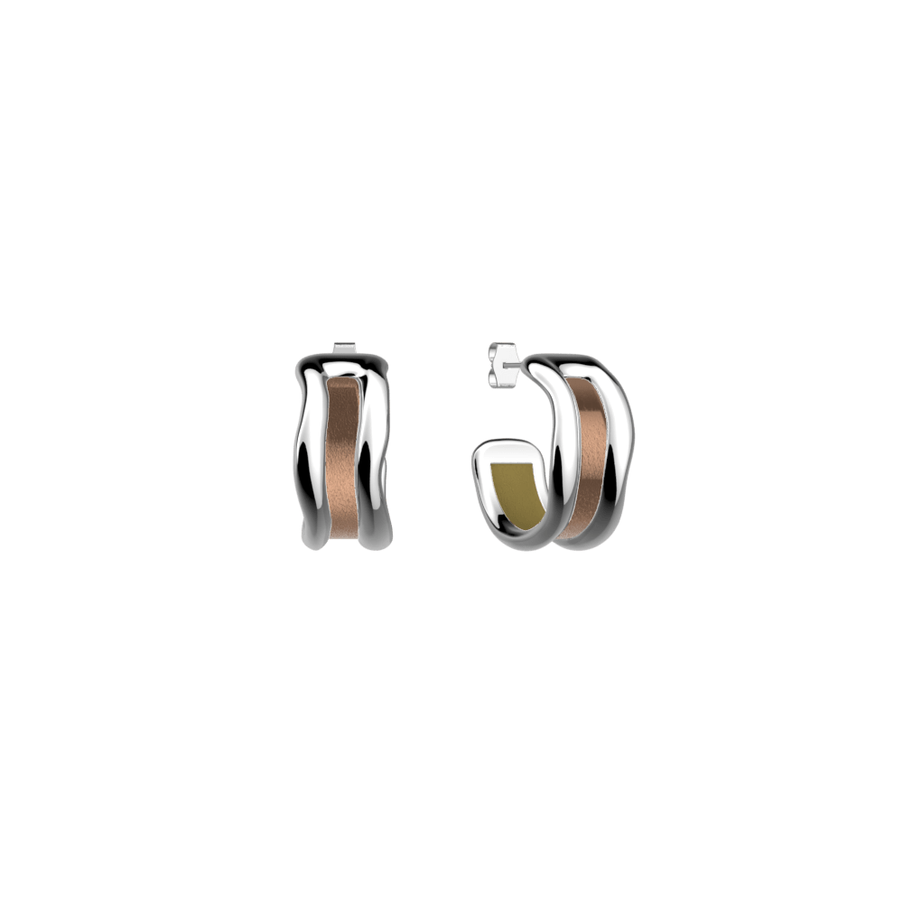 Boucles d'oreilles Pure Organique, cuirs réversibles Pistache / Mochaccino
