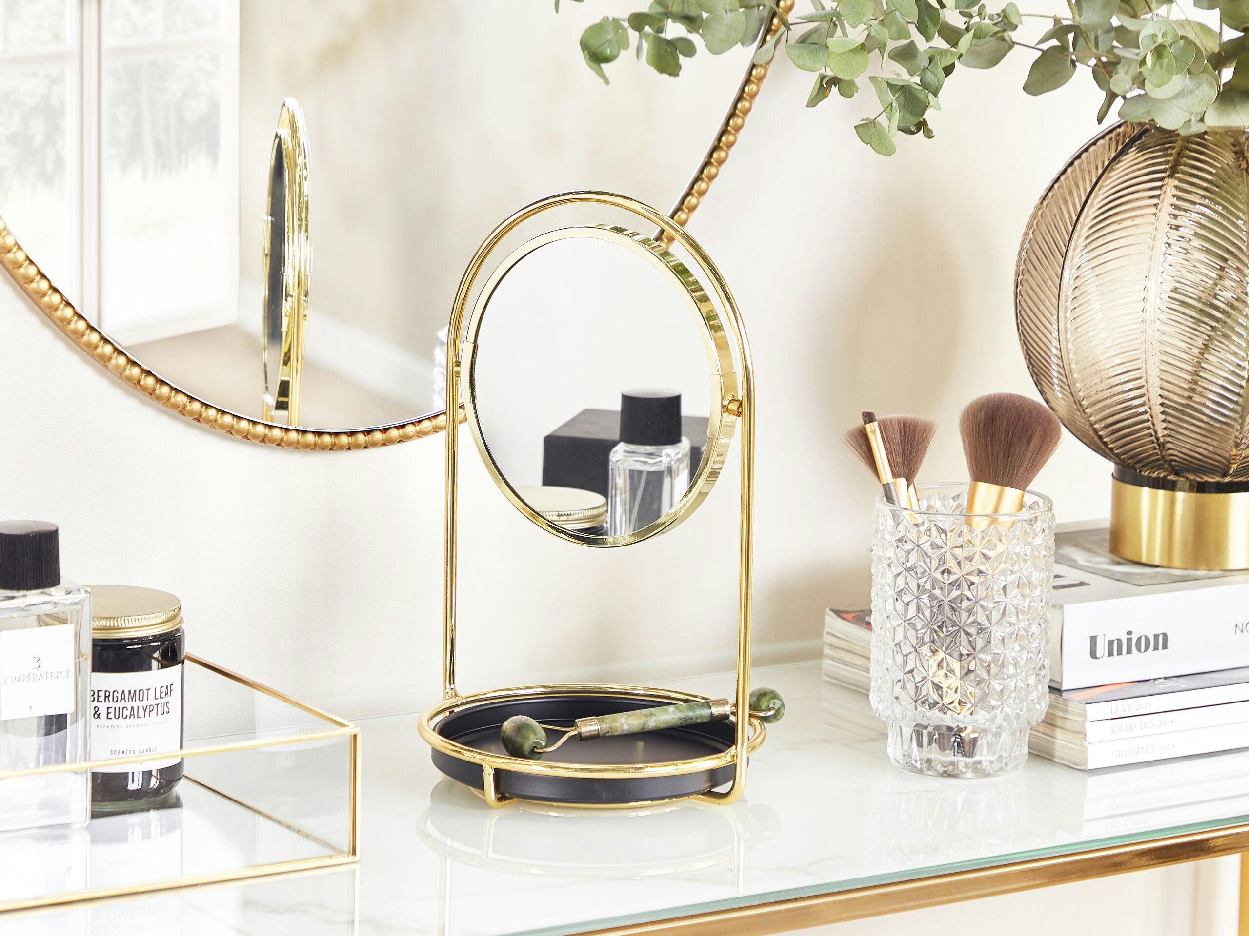 INDRE - Miroir de table en métal doré 29x17