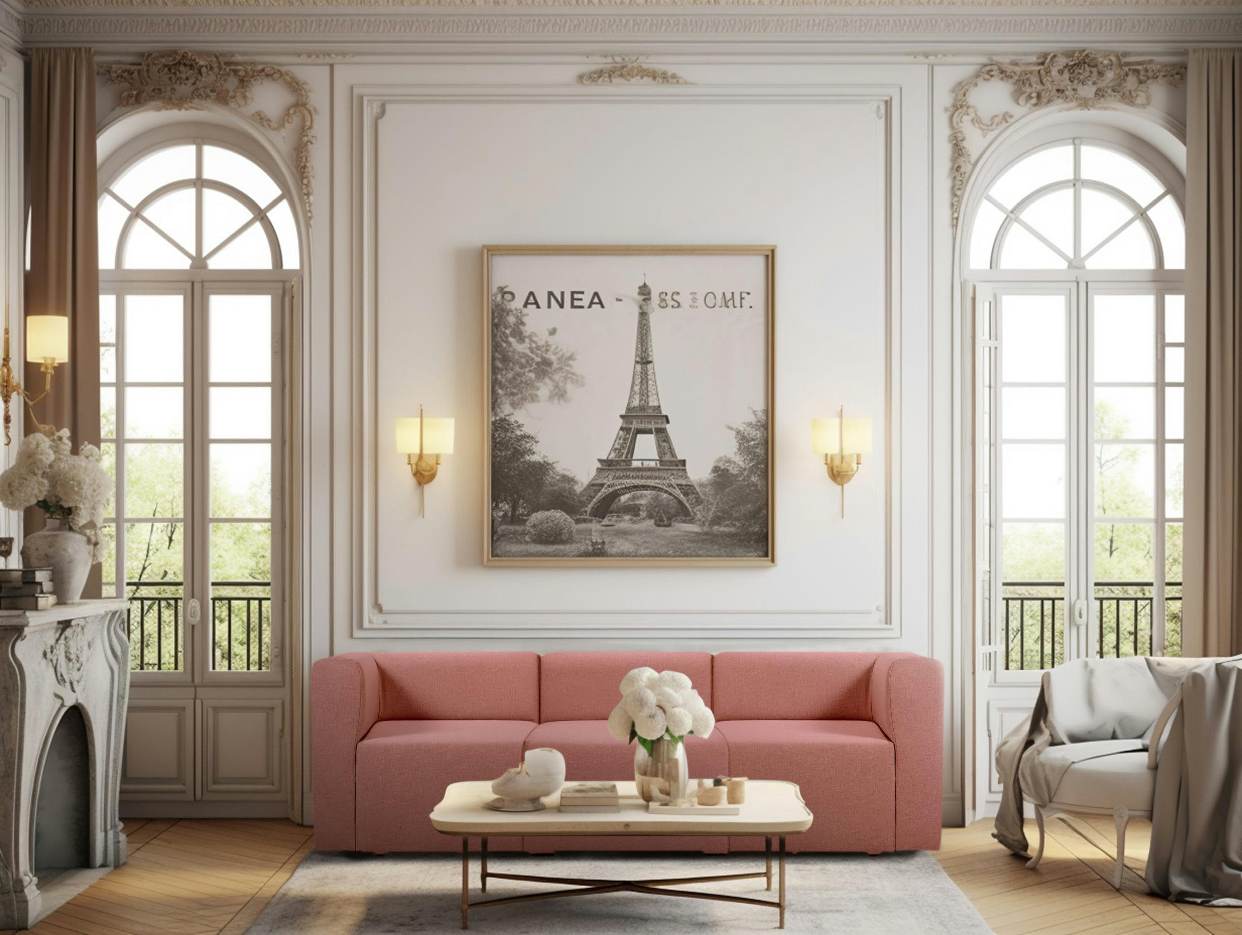 PINOT - Canapé droit modulable 4 places en tissu rose