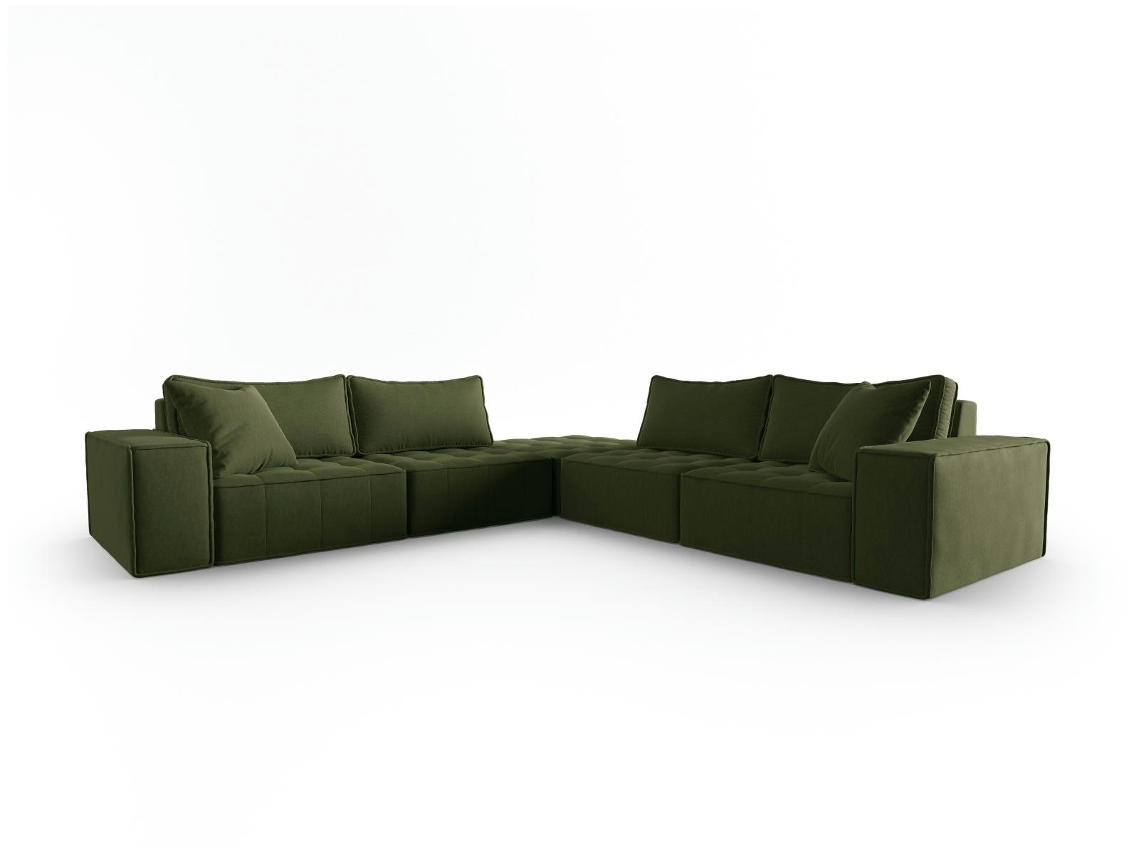 MIKE - Canapé d'angle symétrique modulable 7 places en tissu structurel vert