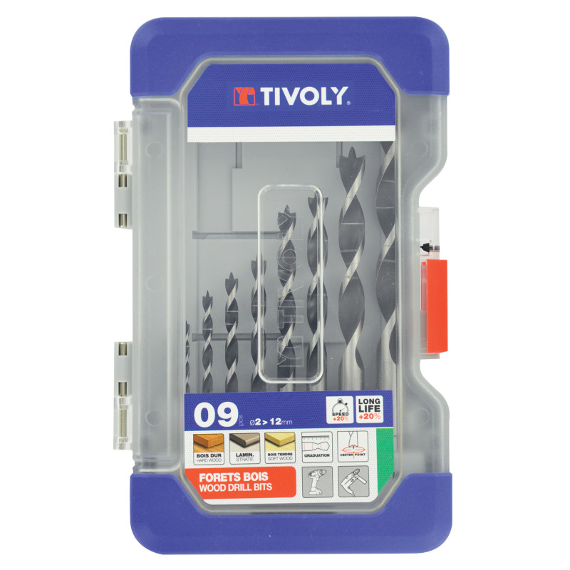 Set de forets gradués pour bois Ø 2 - 12 mm 9 pièces TIVOLY