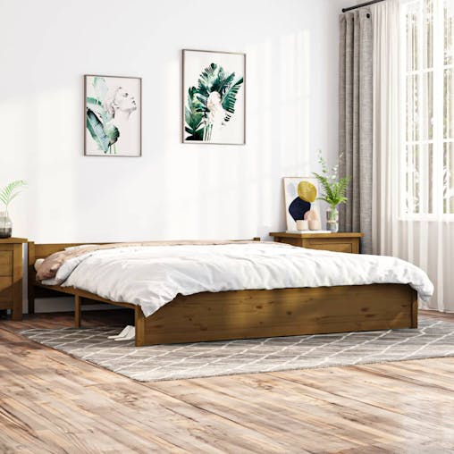 NNEVL Bed Frame Honey Brown Solid Wood 183x203 cm King Size