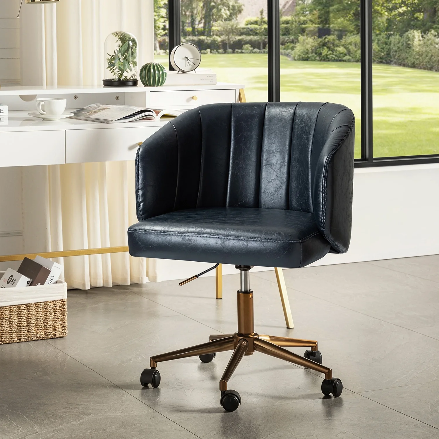 Gia Mid-century Modern Vegan Leather Ergonomic Office Chair by HULALA HOME