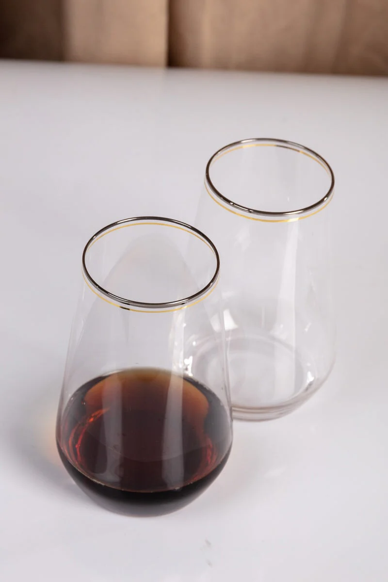 Set Of 2 Highball Glass with Silver & Gold Rim