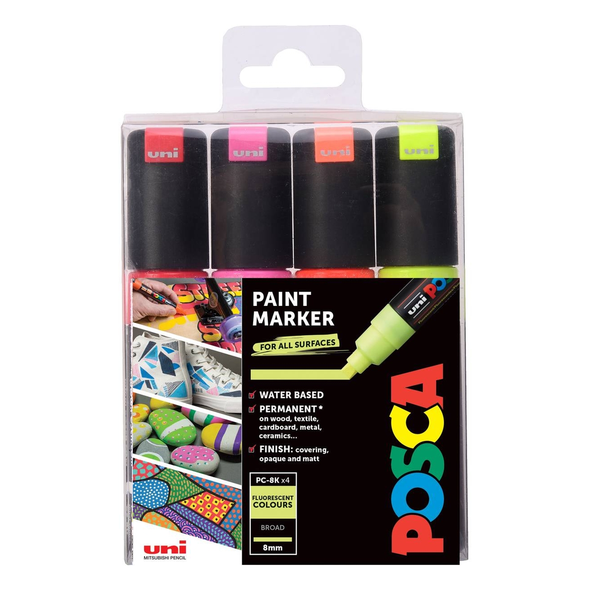 Uni-ball Fluorescent Posca PC-8K Marker Pens 4 Pack