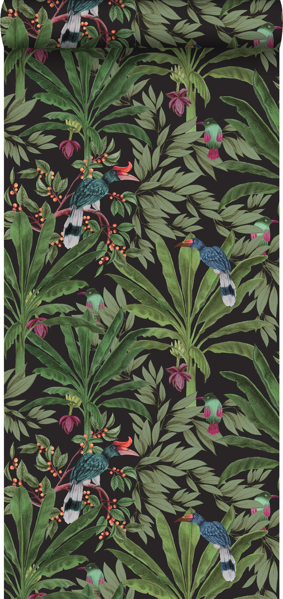 Walls4You behang tropische jungle bladeren en paradijsvogels groen 53 cm x 10.05 m 935332