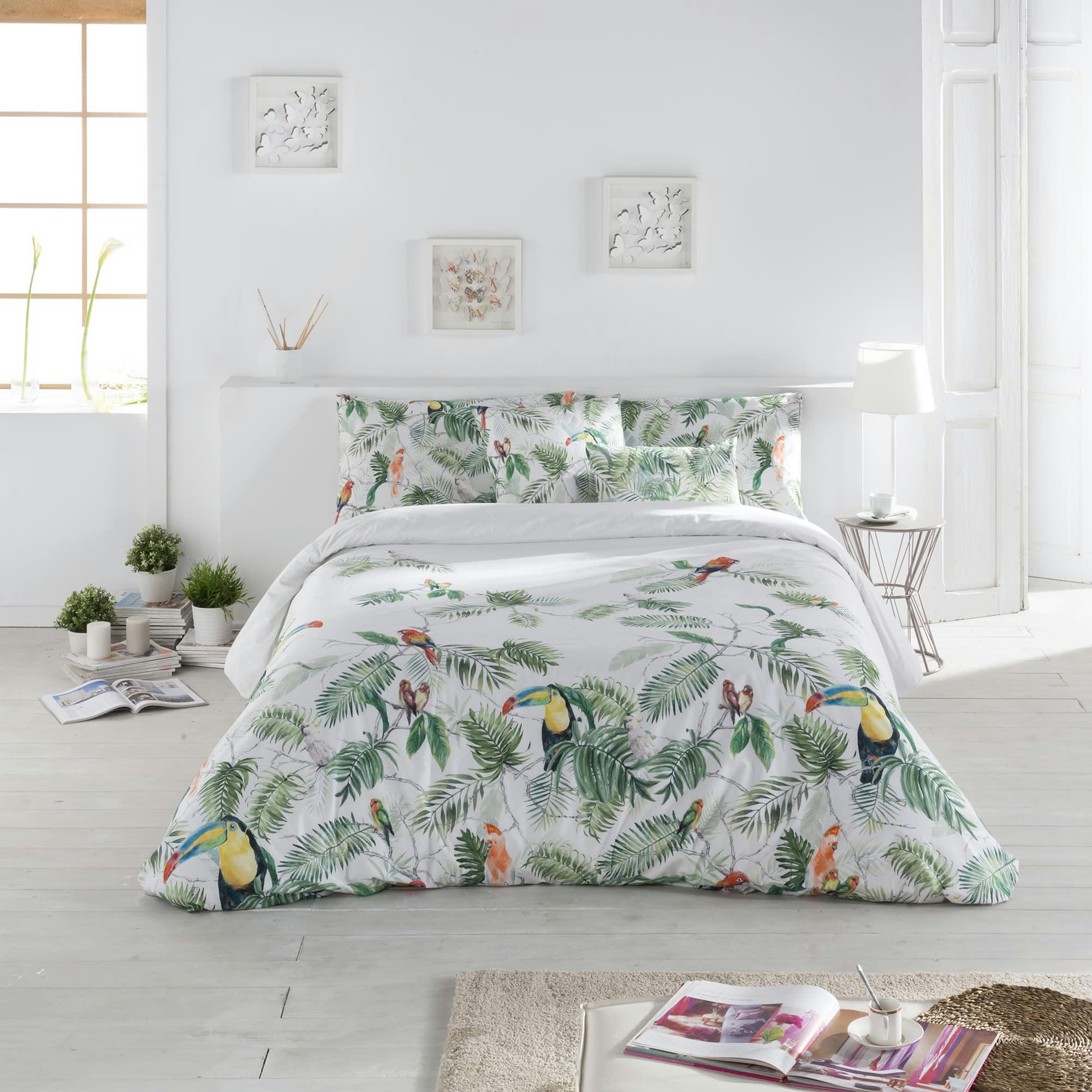 CATEY - Housse de couette imprimé jungle en percale Coton Vert 220x220 cm