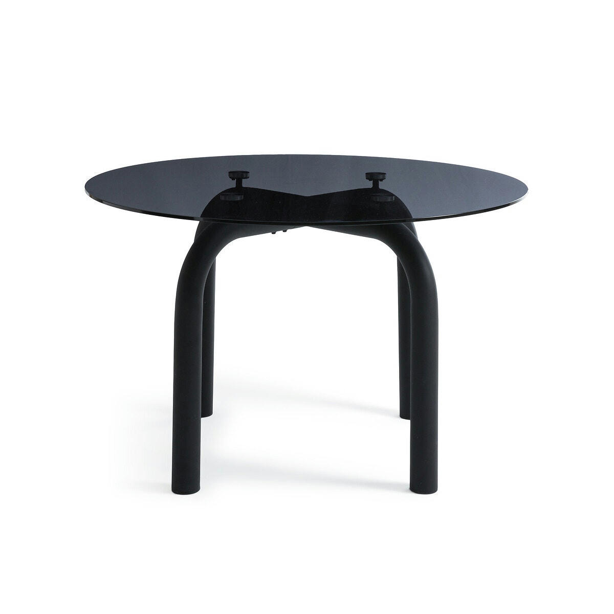 Table ronde verre fumé et acier, 4 couverts, Polly