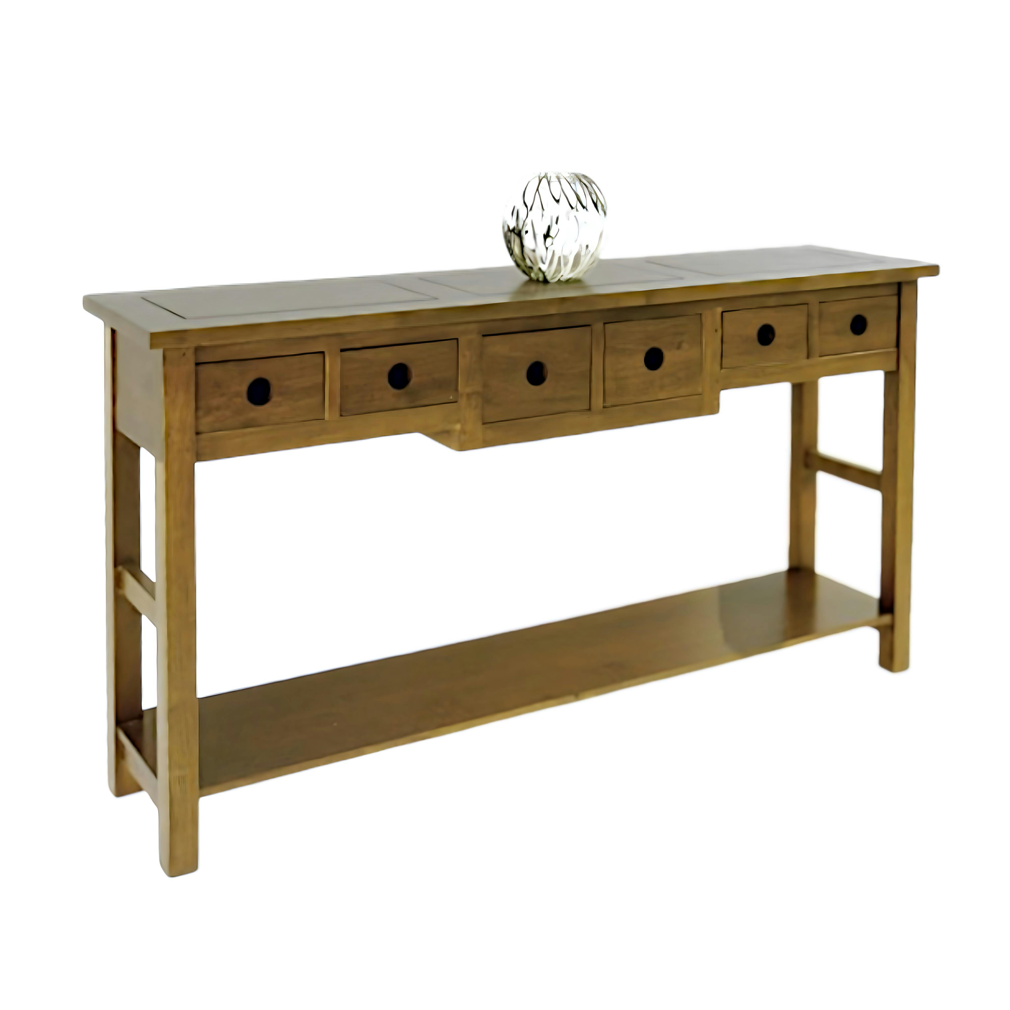 Console Hévéa double plateaux, 6 tiroirs 145x35x78cm TRADITION