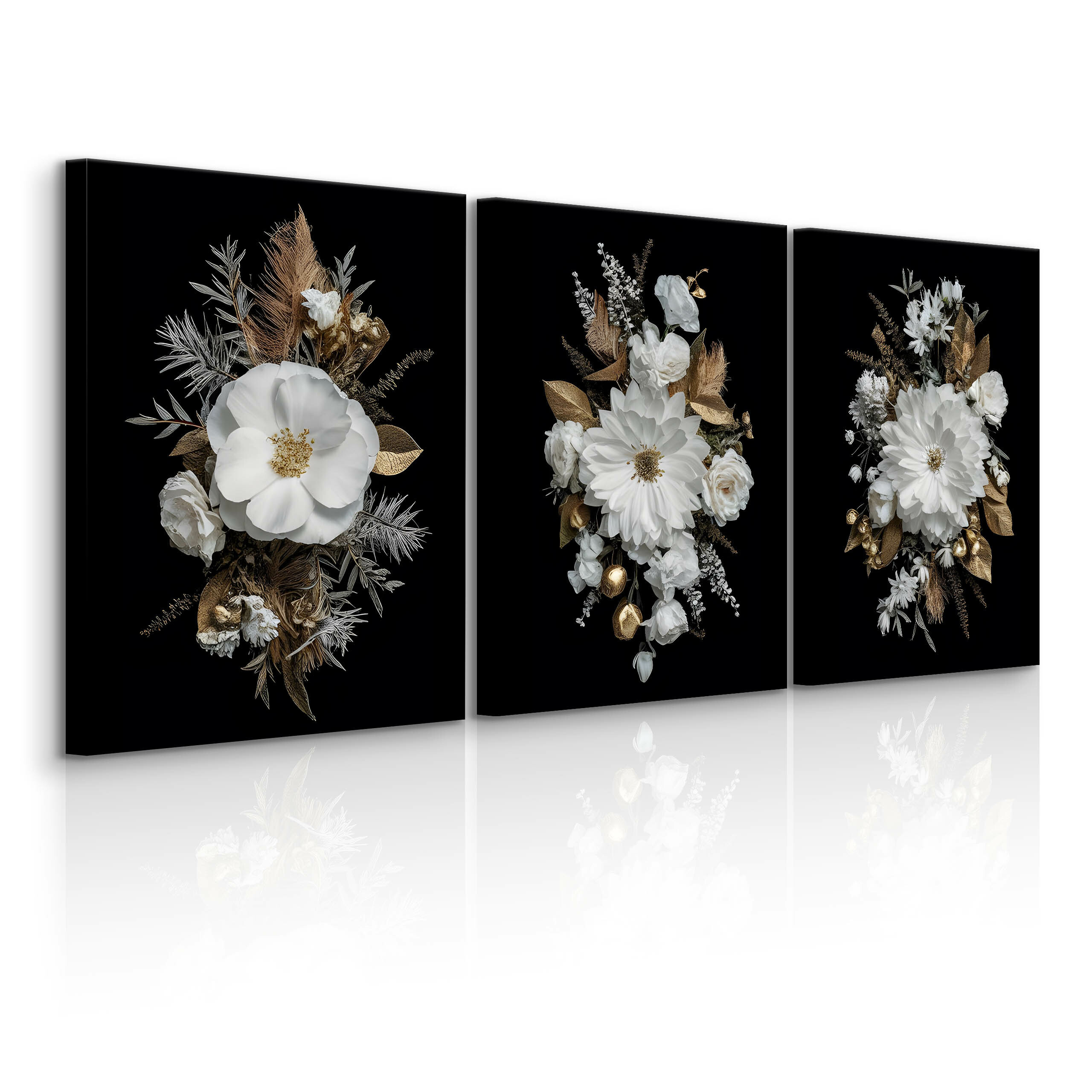 3x Obraz Set Białe Kwiaty W Stylu Vintage 30x40cm