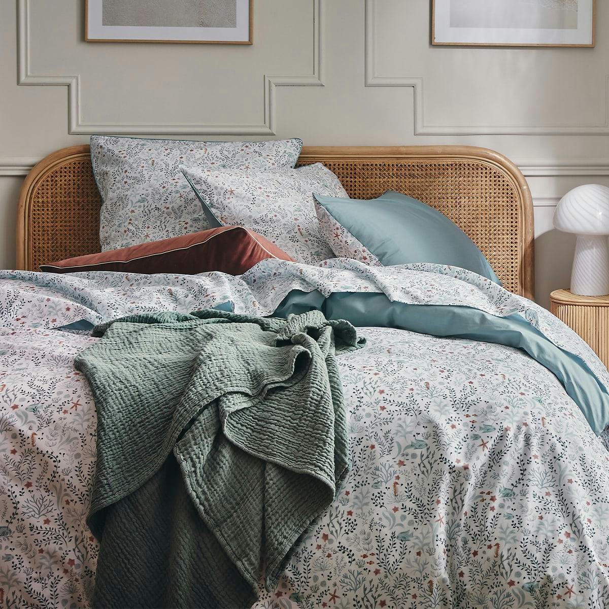 SOUS L'OCÉAN - Parure de lit en percale de coton bleu 140x200