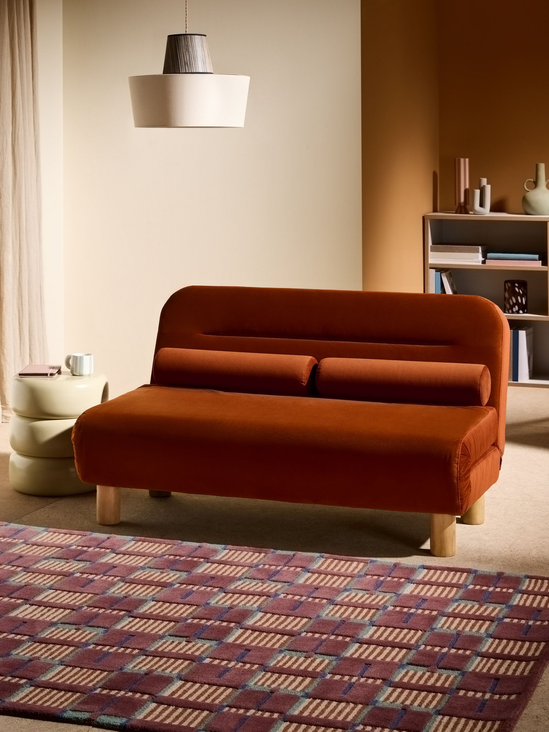 Large Maxton 2 Seater Sofa Bed in Cinnamon Orange Velvet