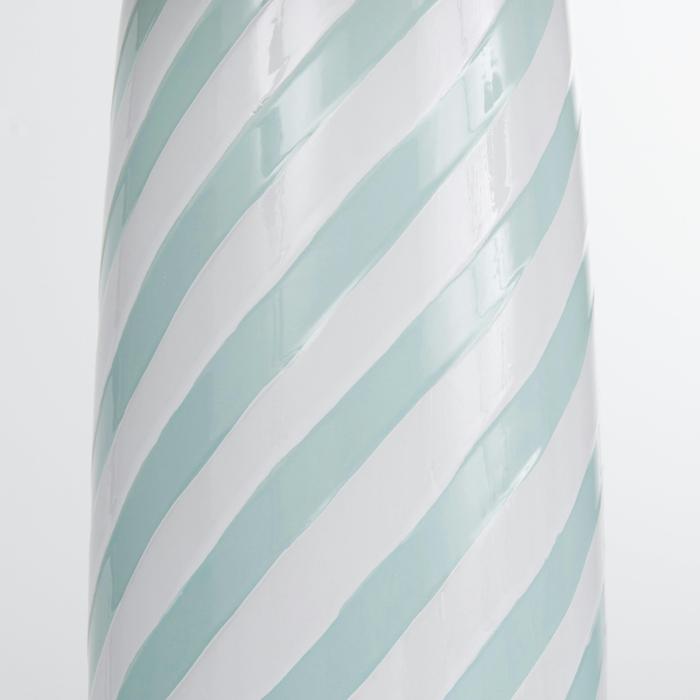 NYMPHE - Lampe en céramique blanche et bleue et abat-jour en polyester recyclé blanc