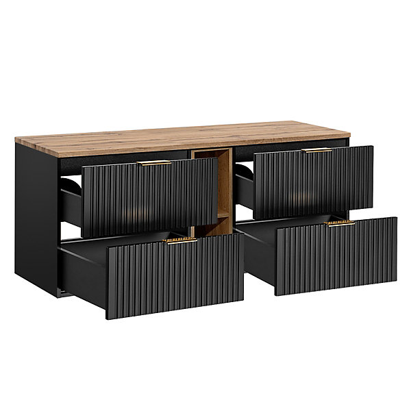 Meuble sous-vasque 140cm 2 niches Adriel Noir et Bois