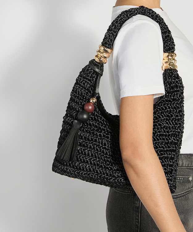 Determine Black - Woven Beaded Accent Shoulder Bag