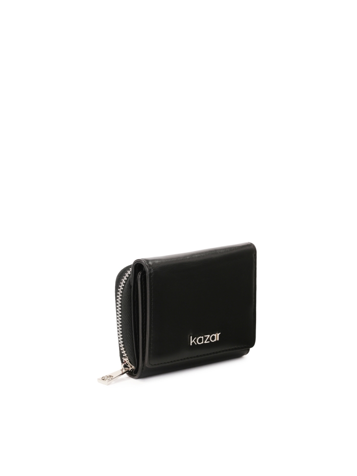 Compact leather wallet with clasp