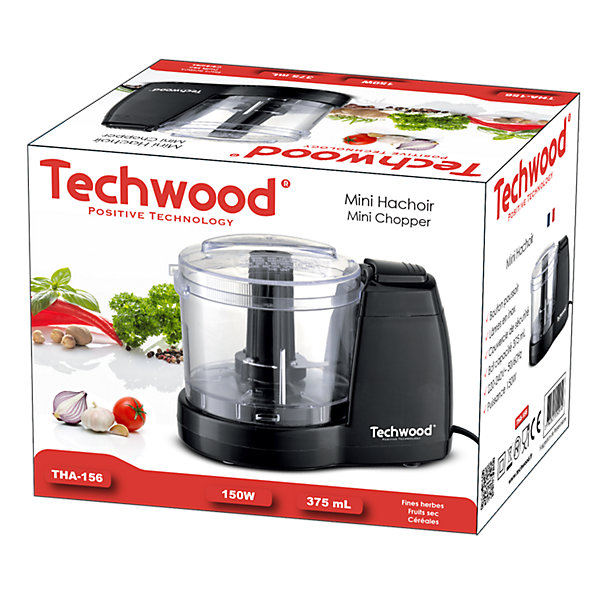 Hachoir électrique Techwood THA-156 - 375 ml 150W - 2 vitesses - Coloris Noir