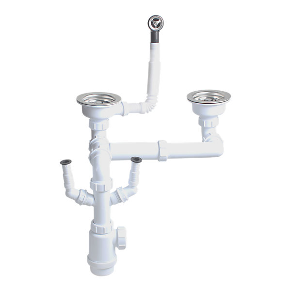 Kit de vidage B manuel évier avec panier acier inoxydable 1,5 ou 2 bacs