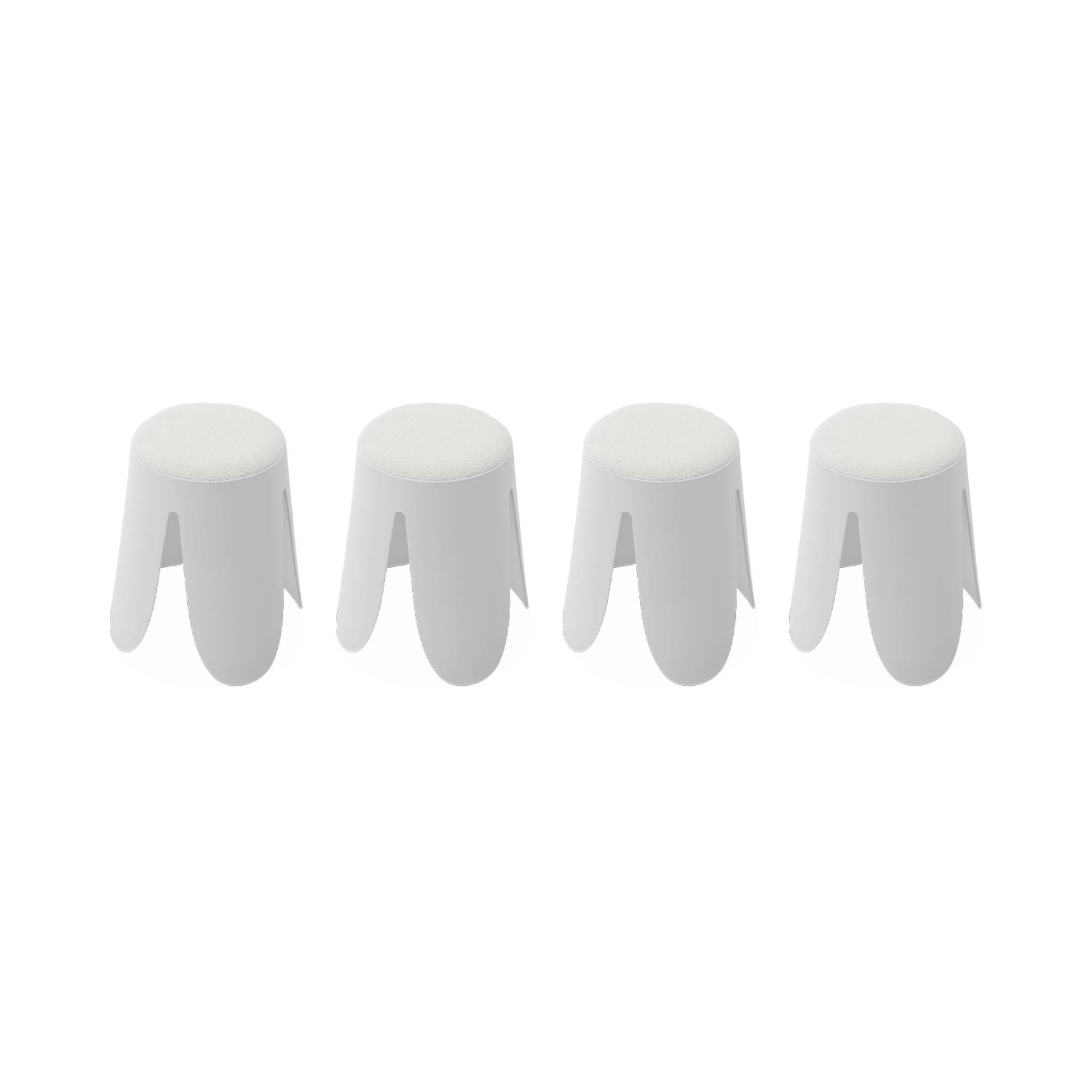 NIKI - Set de 4 tabourets empilables blancs, bouclette texturée