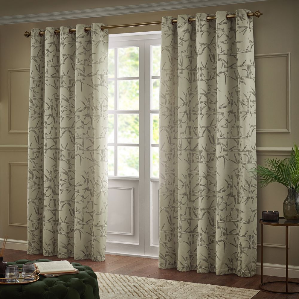 Paoletti Bamboo Fully Lined Jacquard Eyelet Curtain Pair