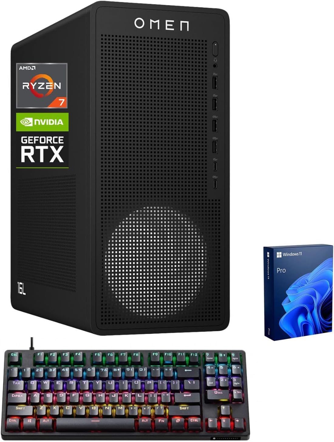HP OMEN 16L Gaming Desktop  AMD Ryzen 7 8700F (Beats Intel i7-14700F)  NVIDIA RTX 5060  32GB DDR5 RAM  1TB SSD  W11P  Music Production Workstation  Bundle with Thunderobot KG3089R Gaming KB