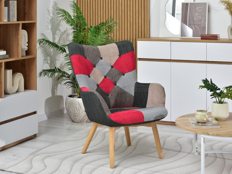 Kolorowy Fotel Patchwork W Stylu Skandynawskim Do Salonu
