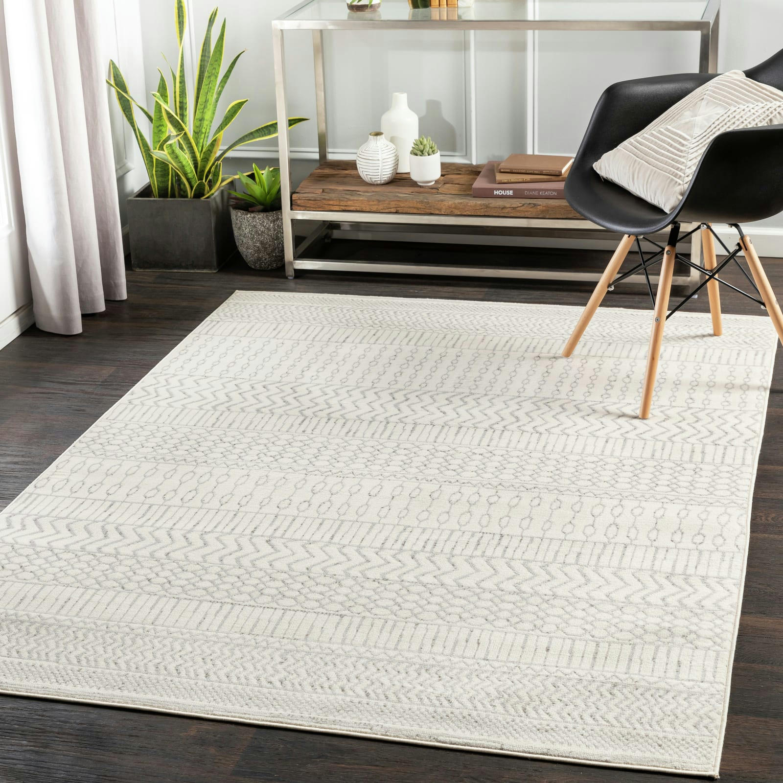 BIANCA - Tapis Scandinave Bohème Blanc/Gris 152x213