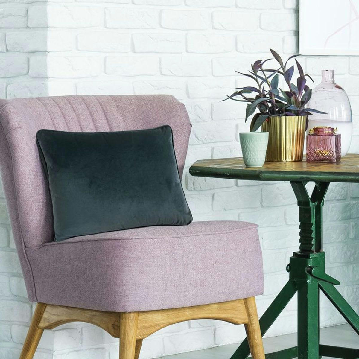 VELOURS - Coussin en velours gris 60x40