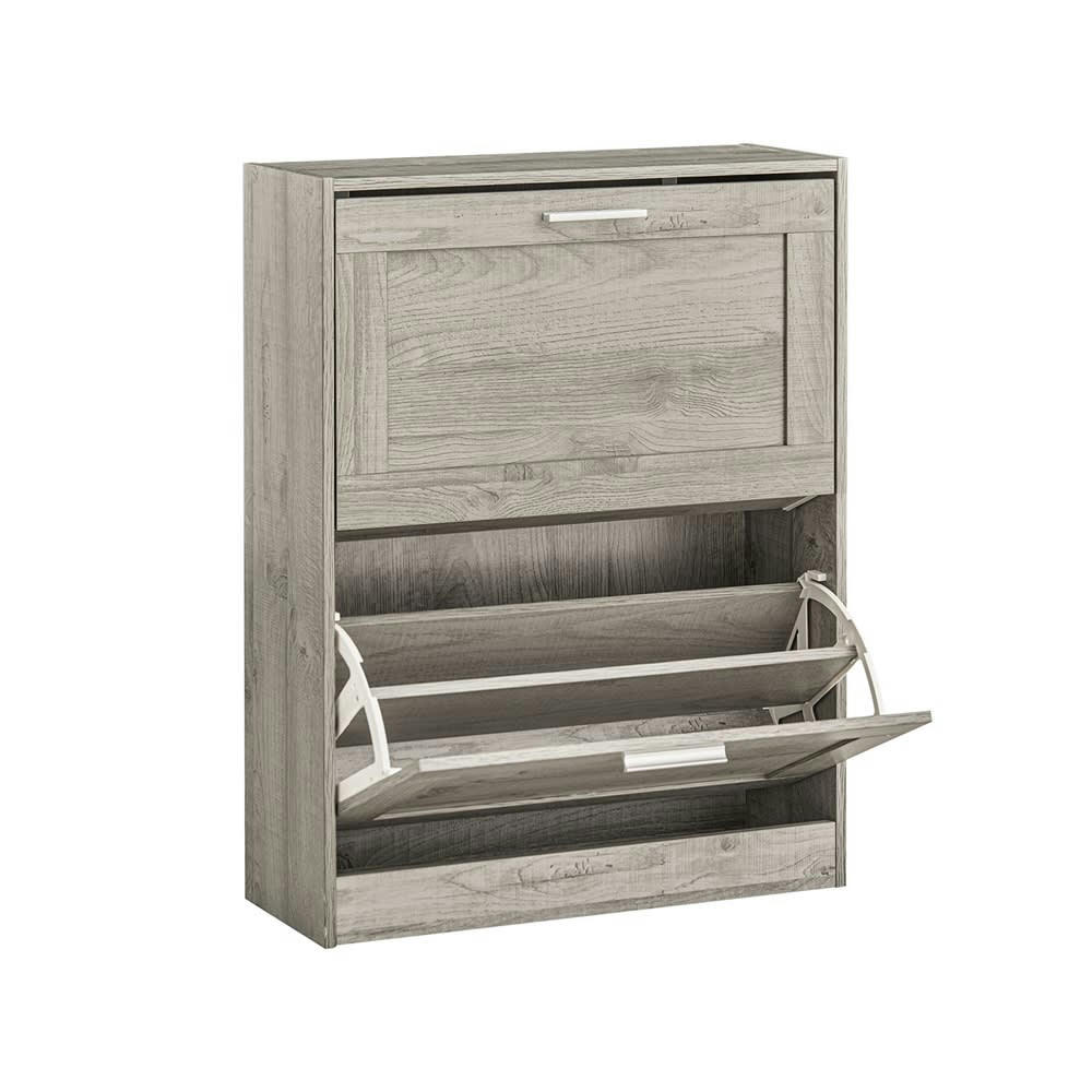 - Meuble à chaussures effet bois gris avec 2 abattants