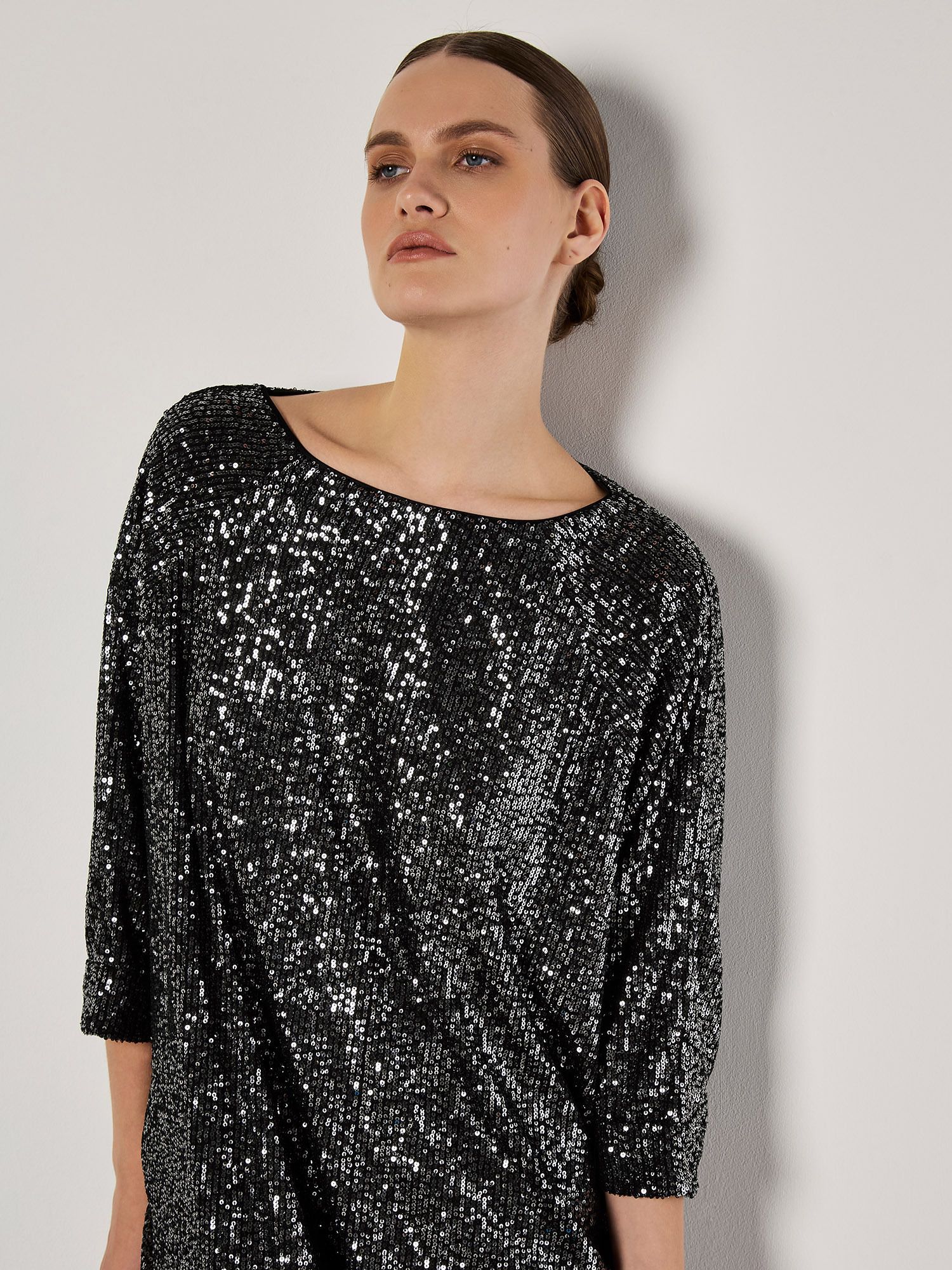 Apricot Sequin Cocoon Midi Dress