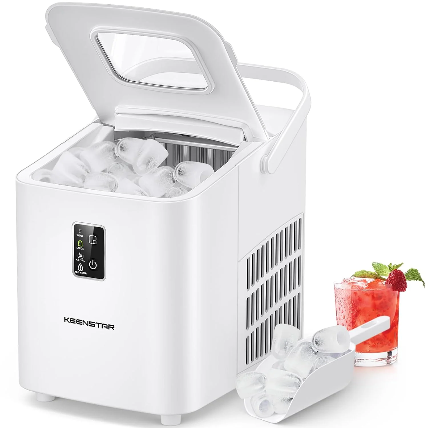 Countertop Ice Maker, Portable Ice Maker Machine 26.5lbs/24Hrs, 8 Bullet Ice Ready in 6 Mins, Self-Cleaning Handheld Ice Maker with Ice Scoop, Ice Basket for Home Kitchen Office RV Party(Bullet Ice-26.5 Lbs/24H/White/1)