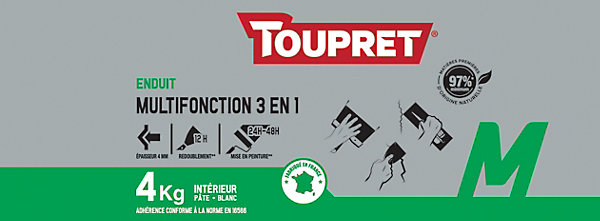 Enduit 3 en 1 multifonction en pate 4Kg Toupret