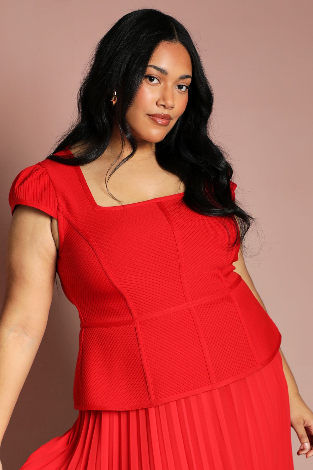 Coast Plus Cap Sleeve Bandage Bodice Pleated Skirt Midi Dress