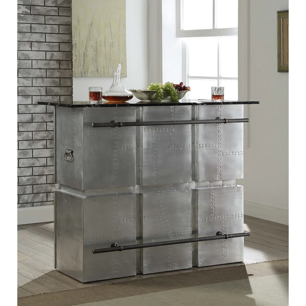 Acme Furniture Brancaster Marble Bar Table, Aluminum Base