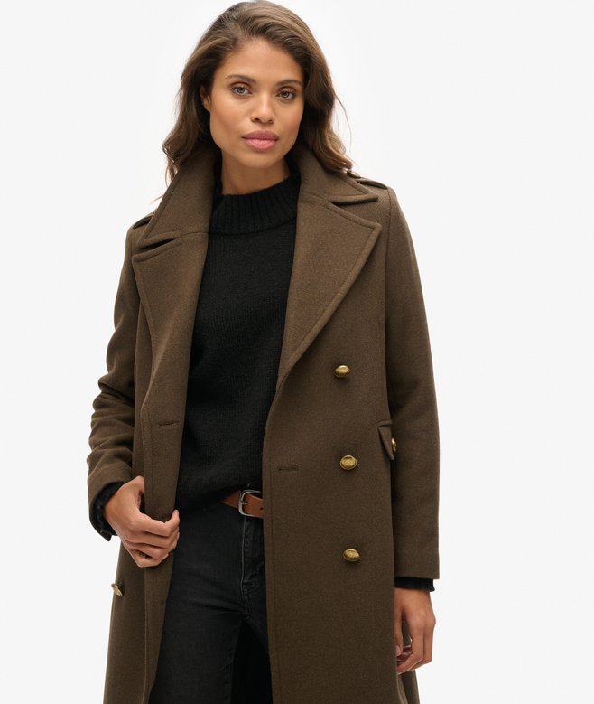 Double Breasted Wool Blend Coat