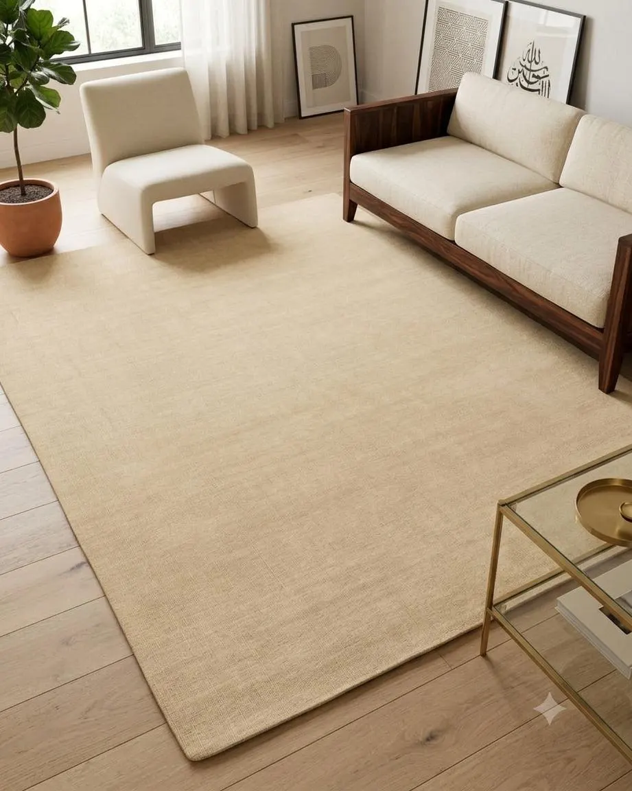 Warm Taupe Area Rug 8x10: Hand Knotted Wool Rug, Minimalist Modern Carpet