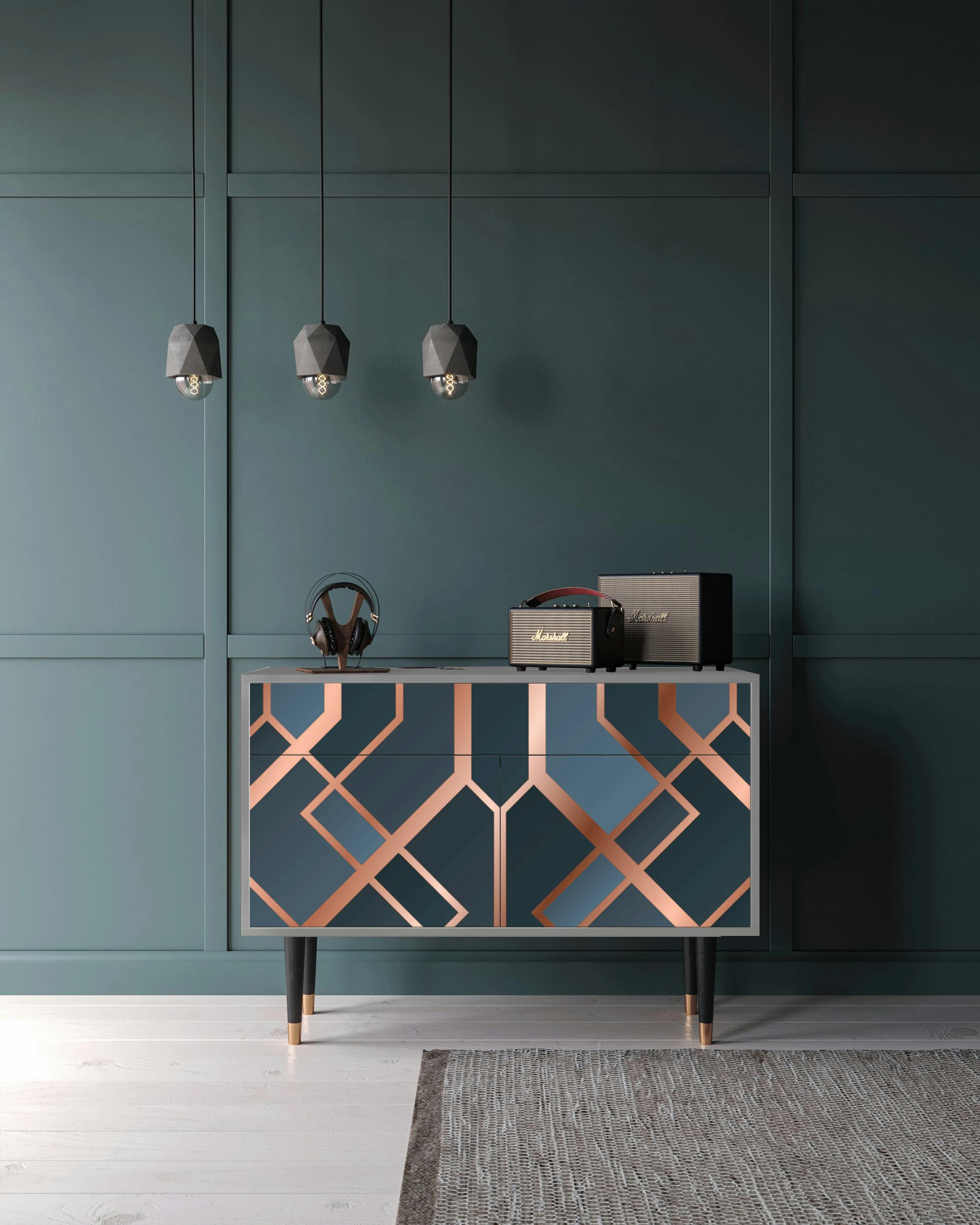 ASHY 1920' - Buffet  bleu-vert 2 tiroirs et 2 portes L 115 cm