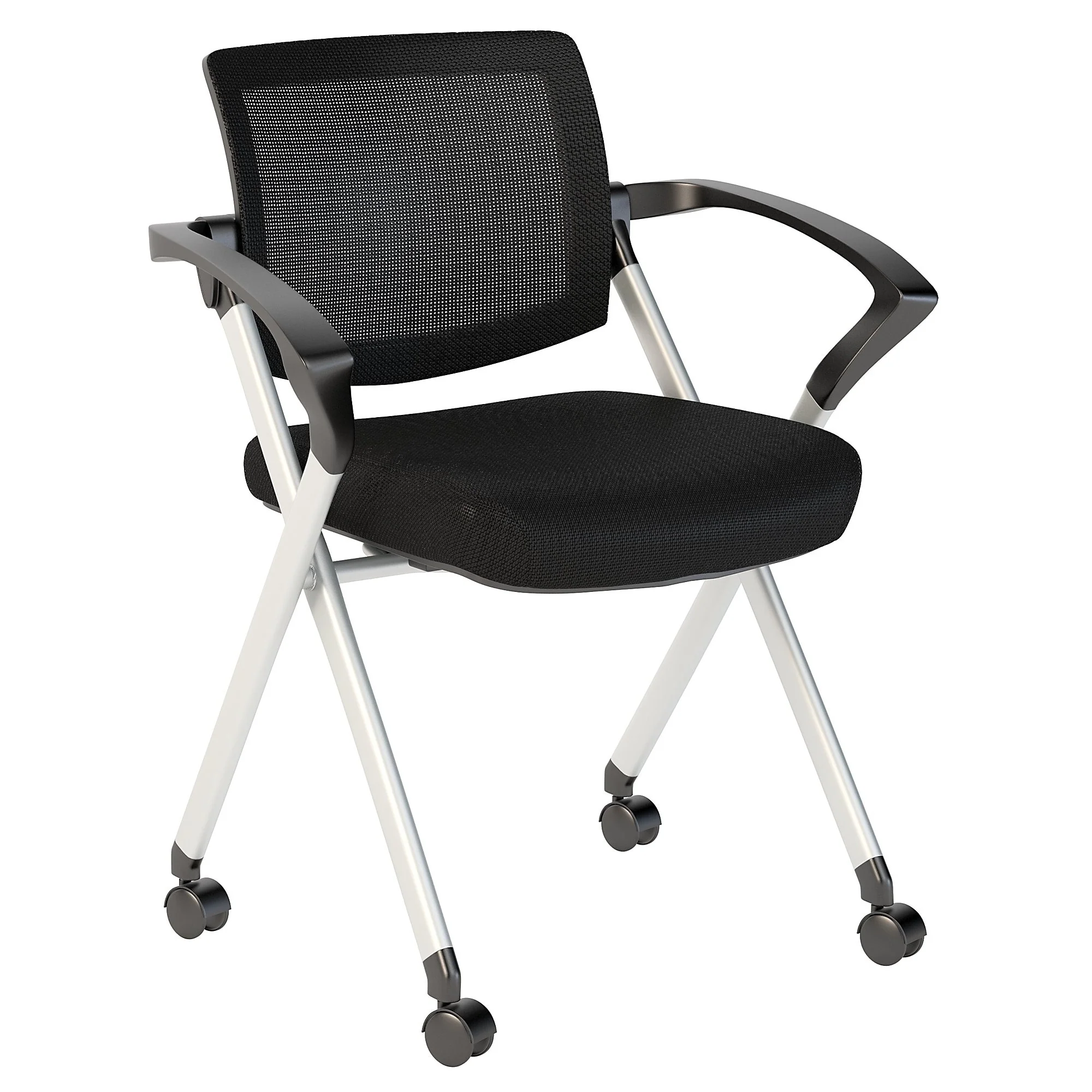Corporate Mesh Back Folding Office Chairs Set of 2 in Black Nylon