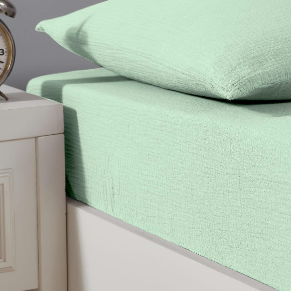 LOFT - Drap housse en gaze de coton bonnet 30 cm  menthe 140x200 cm