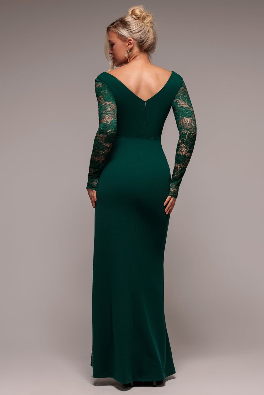 Goddiva Scuba & Lace Wrap Maxi Dress