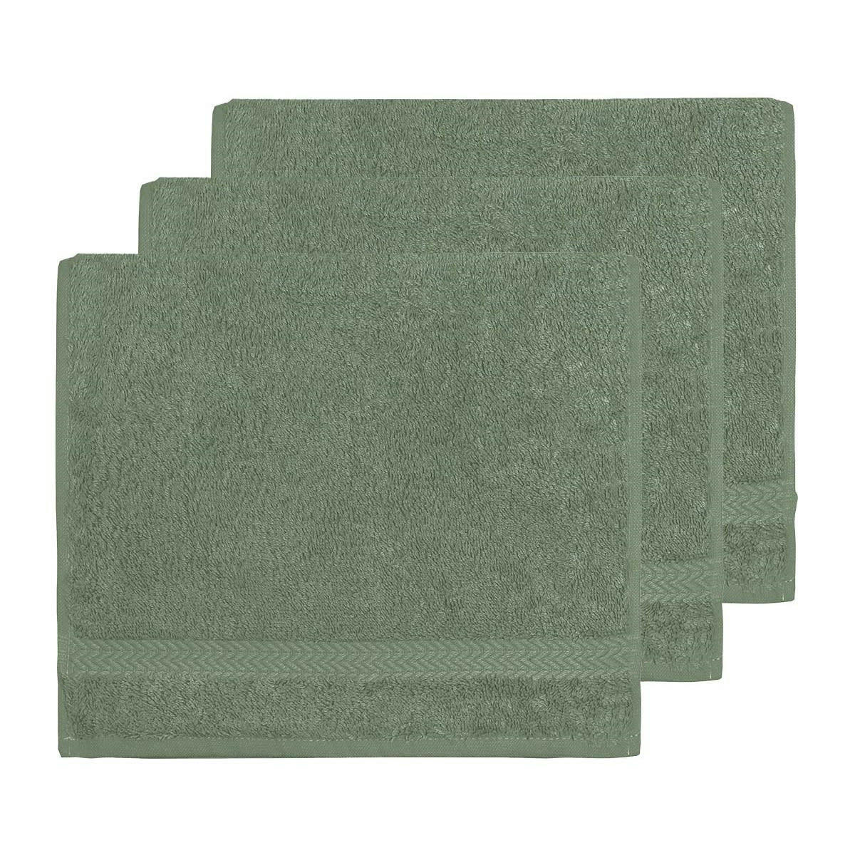 LUXURY - Lot de 3 serviettes invité 550gr/m²  sauge 30x50 cm