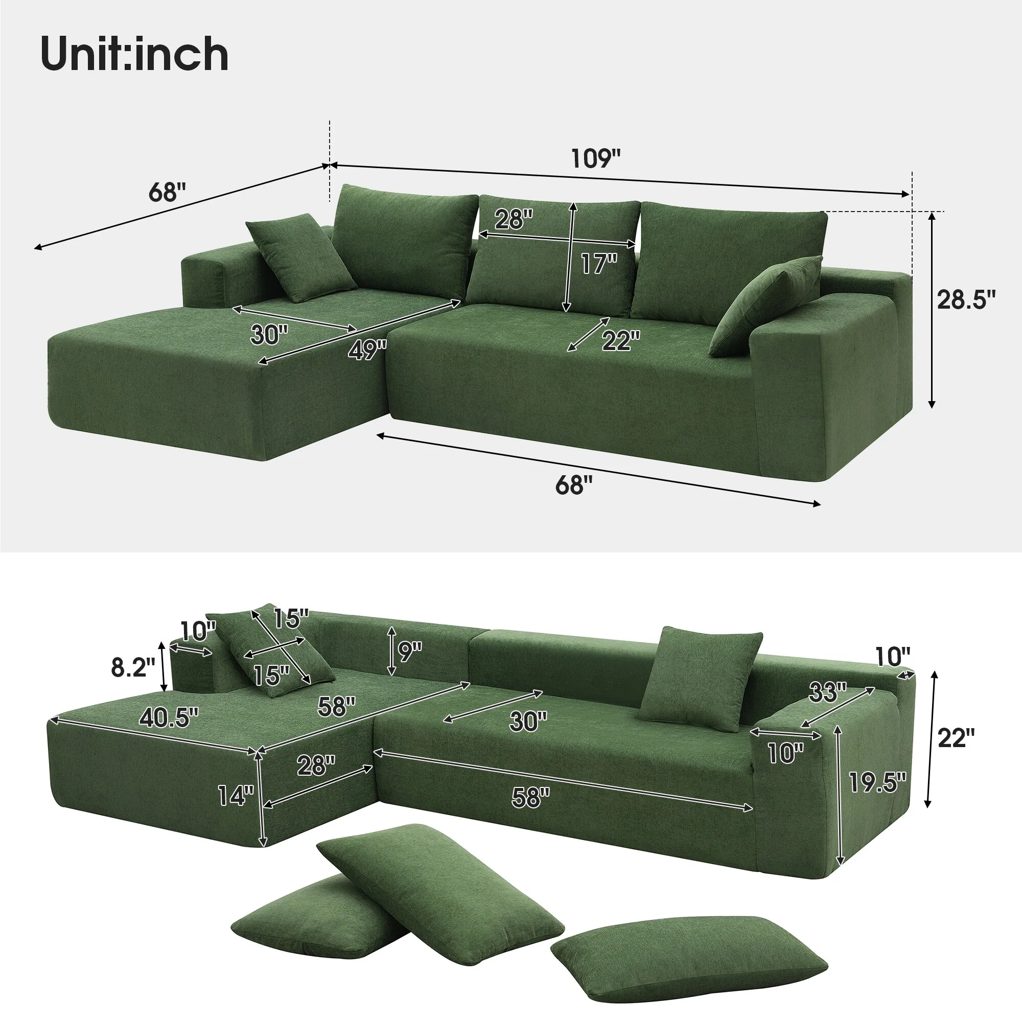 Living Room Sectional Sofa Set Floor Modular Chaise Lounge L-shape Upholstered Couch