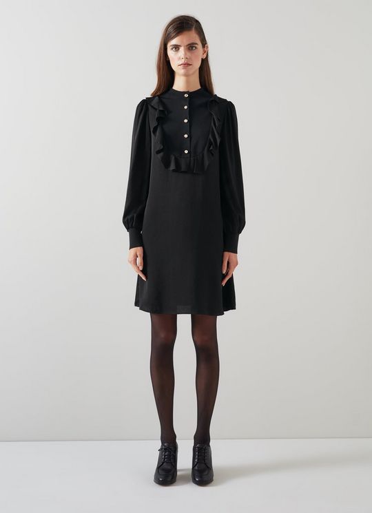 Daisy Black Crepe Dress With Knit Trim