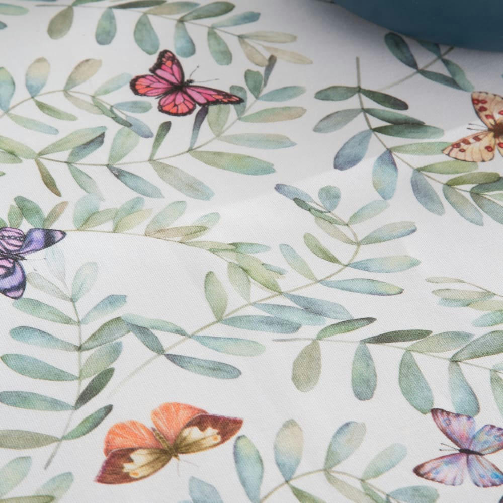 PRIMAVERA - Nappe imprimée blanc avec traitement anti-taches en coton 140x300 cm