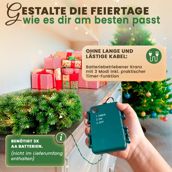 Weihnachtskranz, 60 cm, mit LED