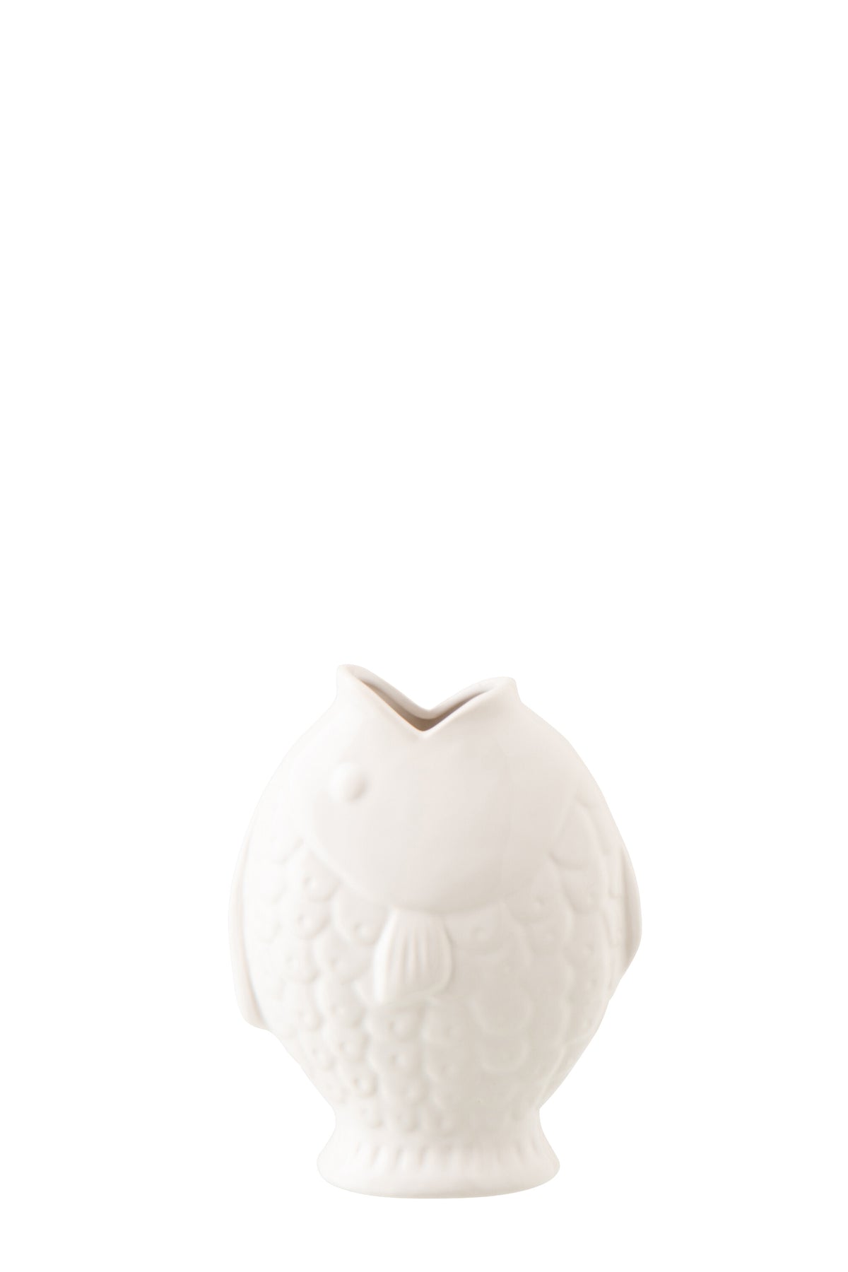 J-Line vaas Vis Breed - steengoed - wit