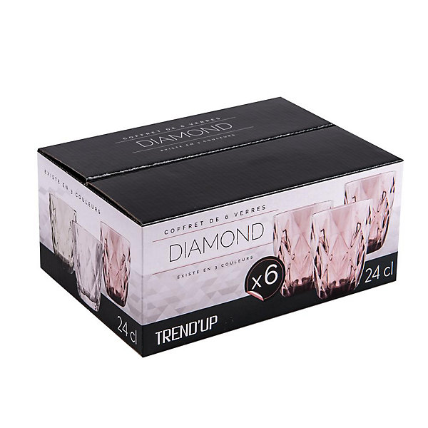 Boite de 6 gobelets bas Diamond 24 cl rose